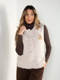 Colete malha com aplicação de urso