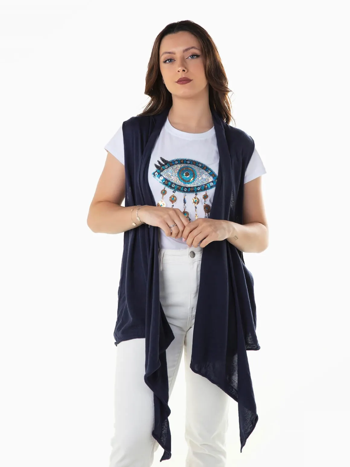 Colete malha com bordados