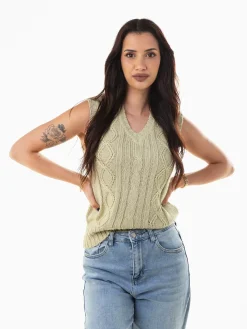 Colete malha decote em V