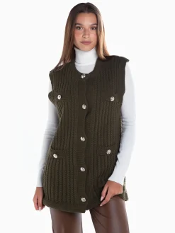 Colete malha entrançada com botões