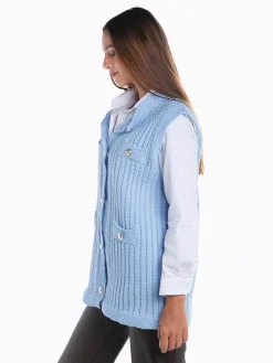 Colete malha entrançada com botões