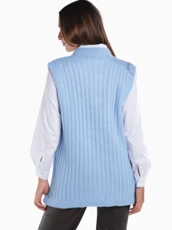 Colete malha entrançada com botões