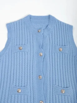 Colete malha entrançada com botões