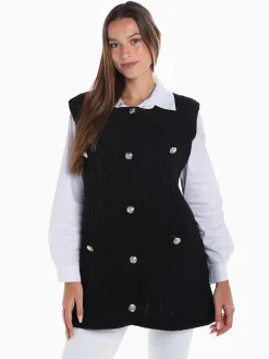 Colete malha entrançada com botões