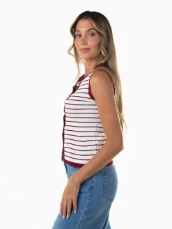 Colete malha riscas decote redondo