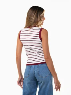 Colete malha riscas decote redondo