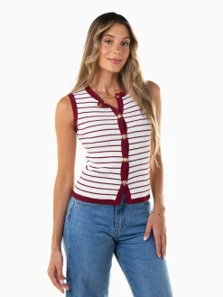 Colete malha riscas decote redondo