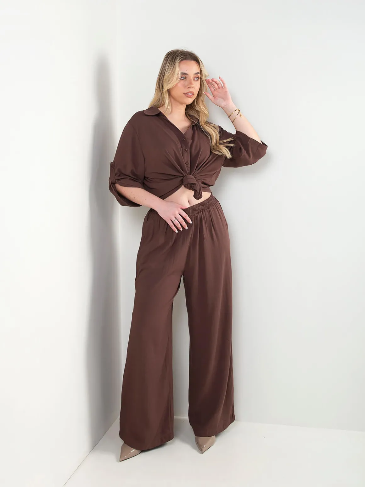 Conjunto efeito linho blusa e calças