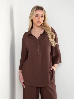 Conjunto efeito linho blusa e calças