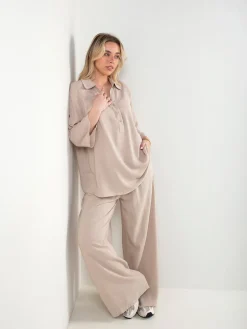 Conjunto efeito linho blusa e calças