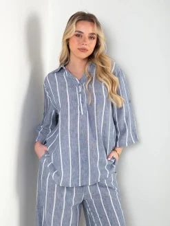 Conjunto efeito linho blusa e calças