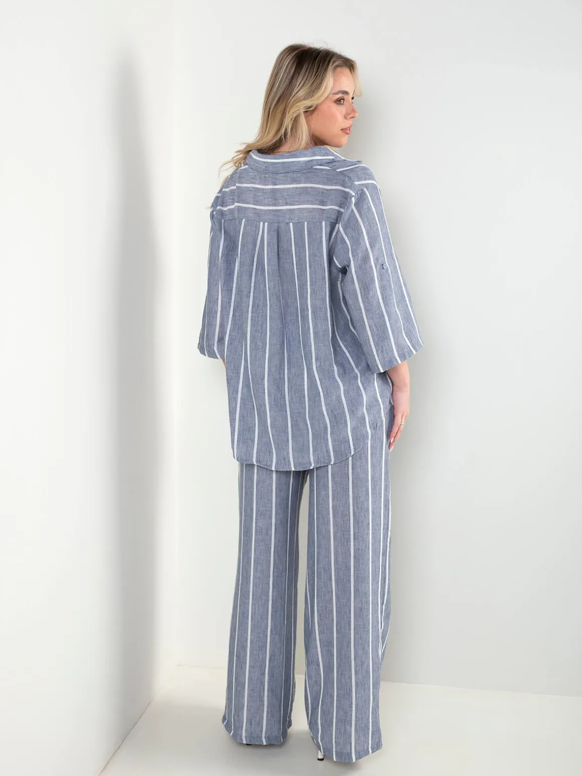 Conjunto efeito linho blusa e calças