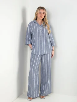 Conjunto efeito linho blusa e calças