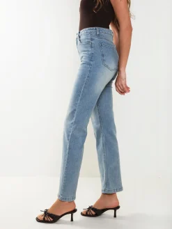 Jeans straight fit com bordado