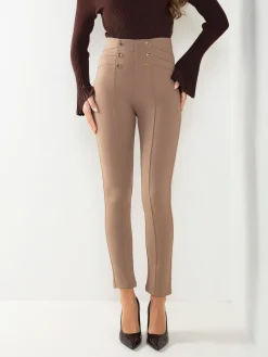 Leggings cintura alta botões dourados