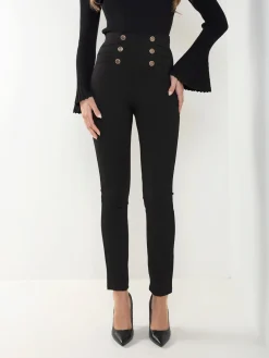 Leggings cintura alta botões dourados