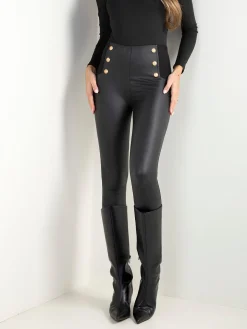 Leggings cintura alta com botões decorativos