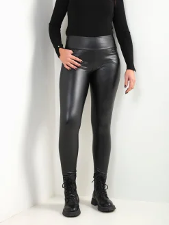 Leggings pretas efeito pele com cintura alta