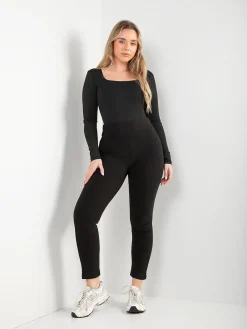 Leggings pretas térmicas de cintura alta