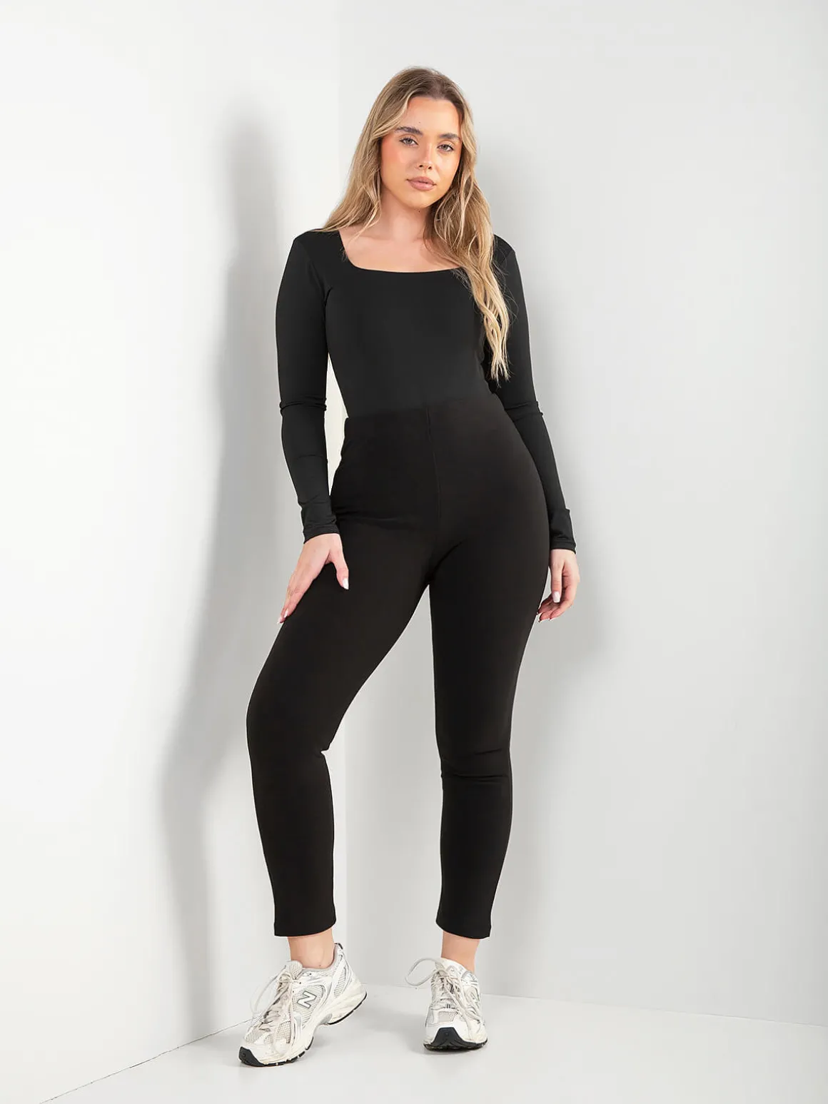 Leggings pretas térmicas de cintura alta