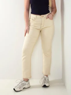 Mom jeans bege cintura alta