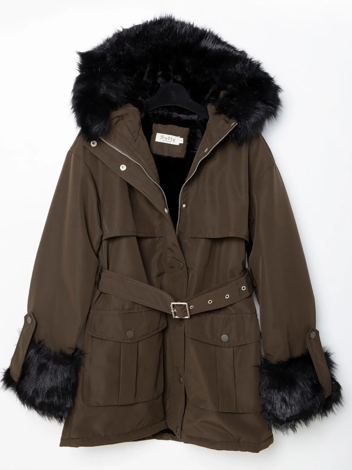 Parka acolchoada com cinto