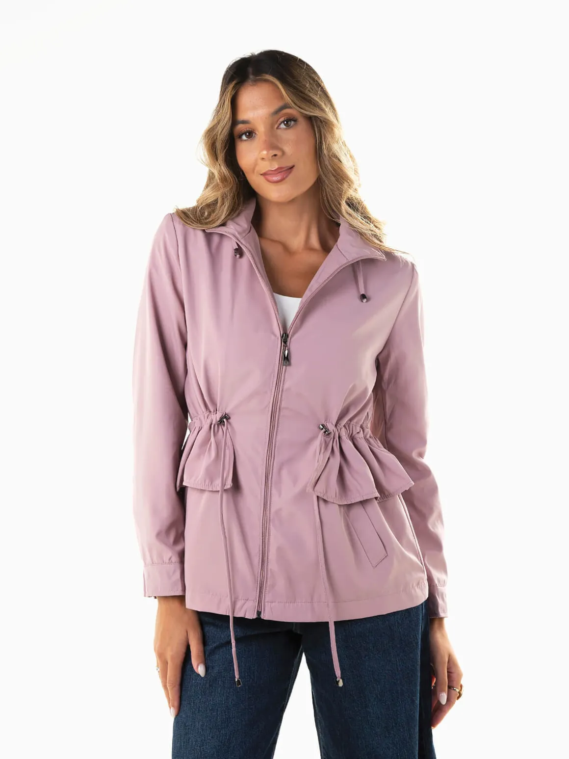 Parka cintada com folho