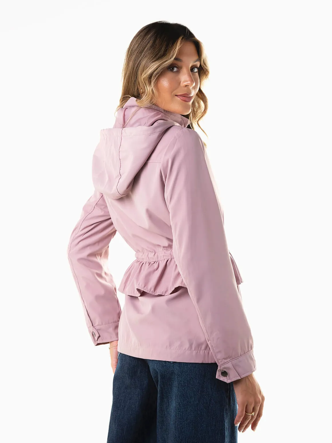 Parka cintada com folho