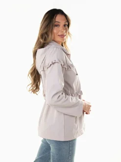 Parka com capuz encaixe folhos