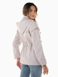 Parka com capuz encaixe folhos