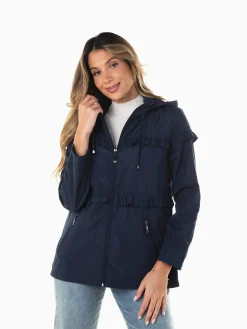 Parka com capuz encaixe folhos