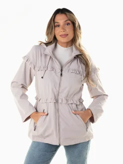 Parka com capuz encaixe folhos