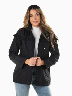 Parka com capuz encaixe folhos