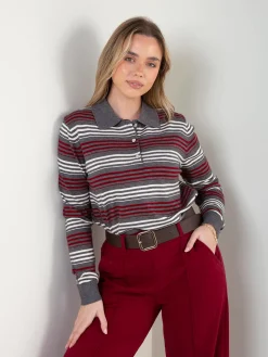 Polo de malha às riscas mistura viscose