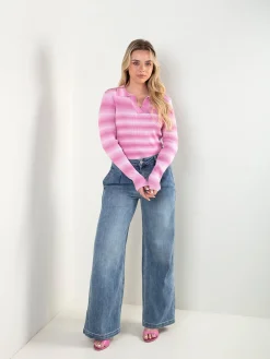 Polo malha canelada ás riscas