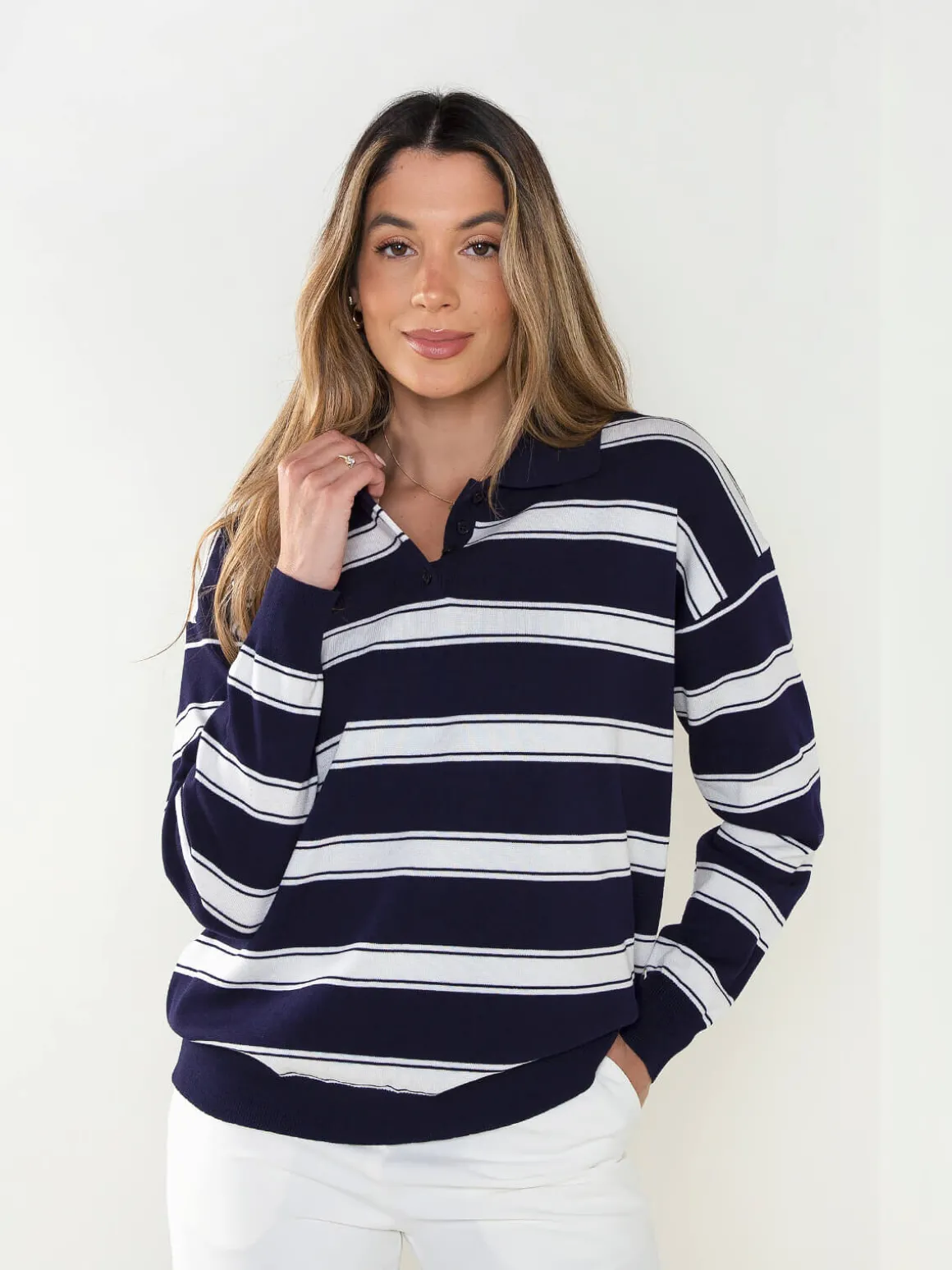 Polo malha às riscas