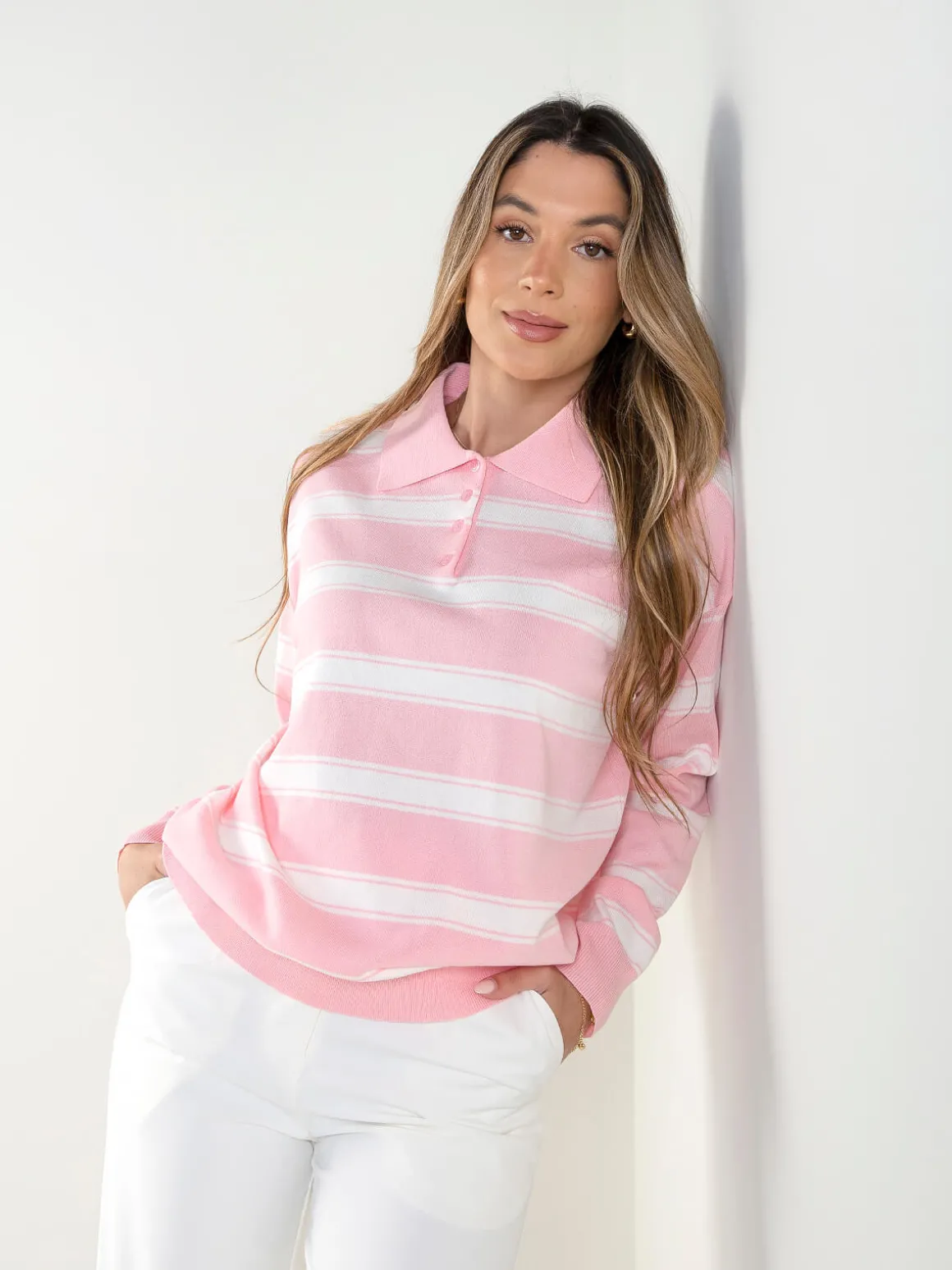 Polo malha às riscas