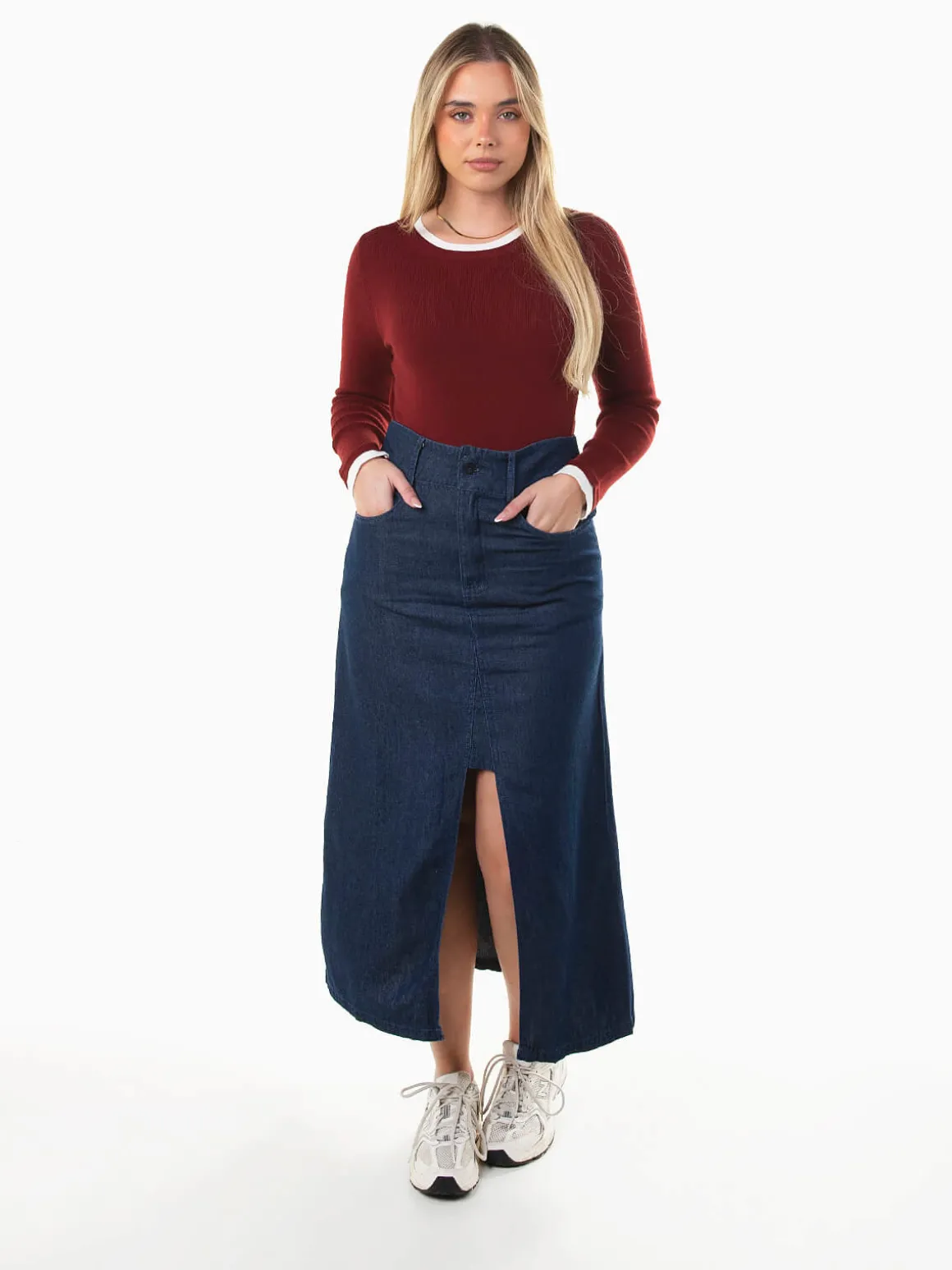 Saia midi ganga com abertura