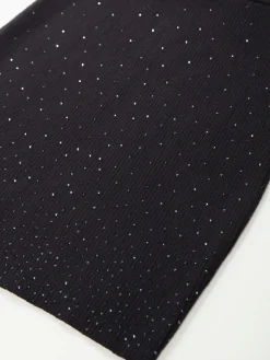 Saia preta malha canelada com brilho