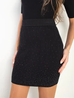 Saia preta malha canelada com brilho