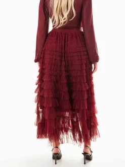 Saia tule comprida com folhos