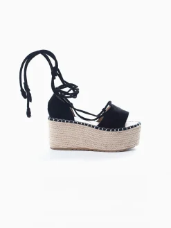 Sandálias plataforma pretas cordões