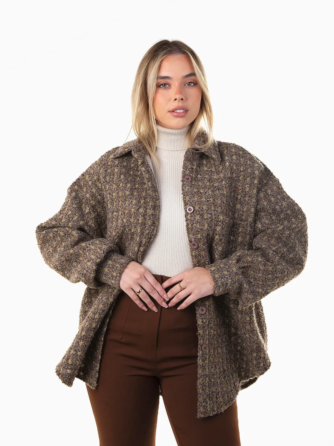 Sobrecamisa castanha mesclada