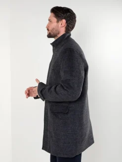 Sobretudo xadrez cinza escuro com gola subida