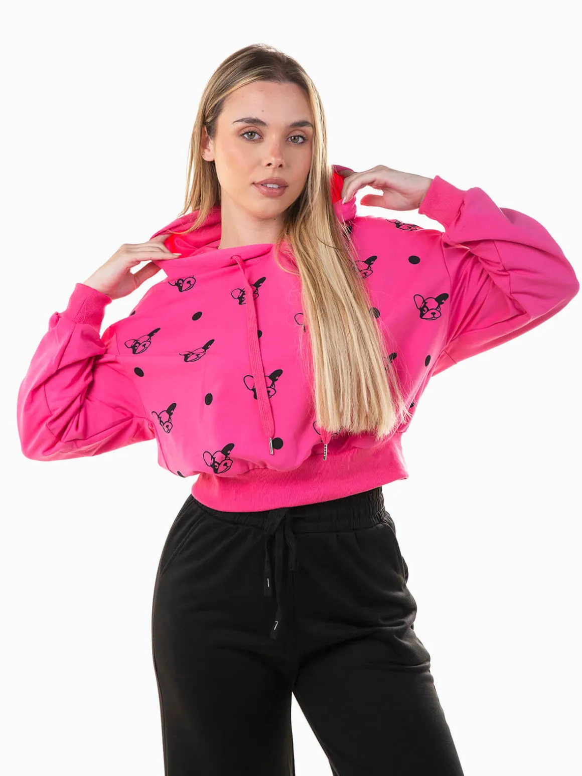 Sweatshirt capuz curta com estampado