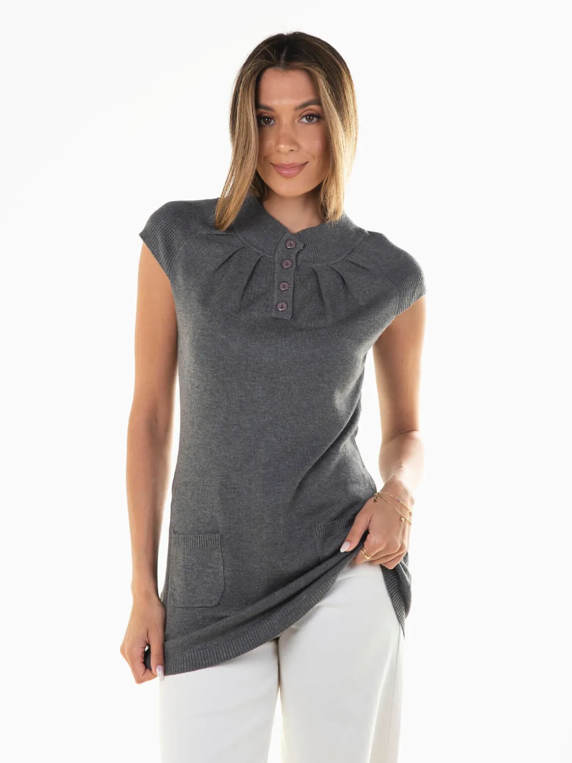 Túnica malha com bolsos