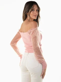 Top malha manga tule