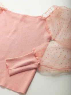 Top malha manga tule