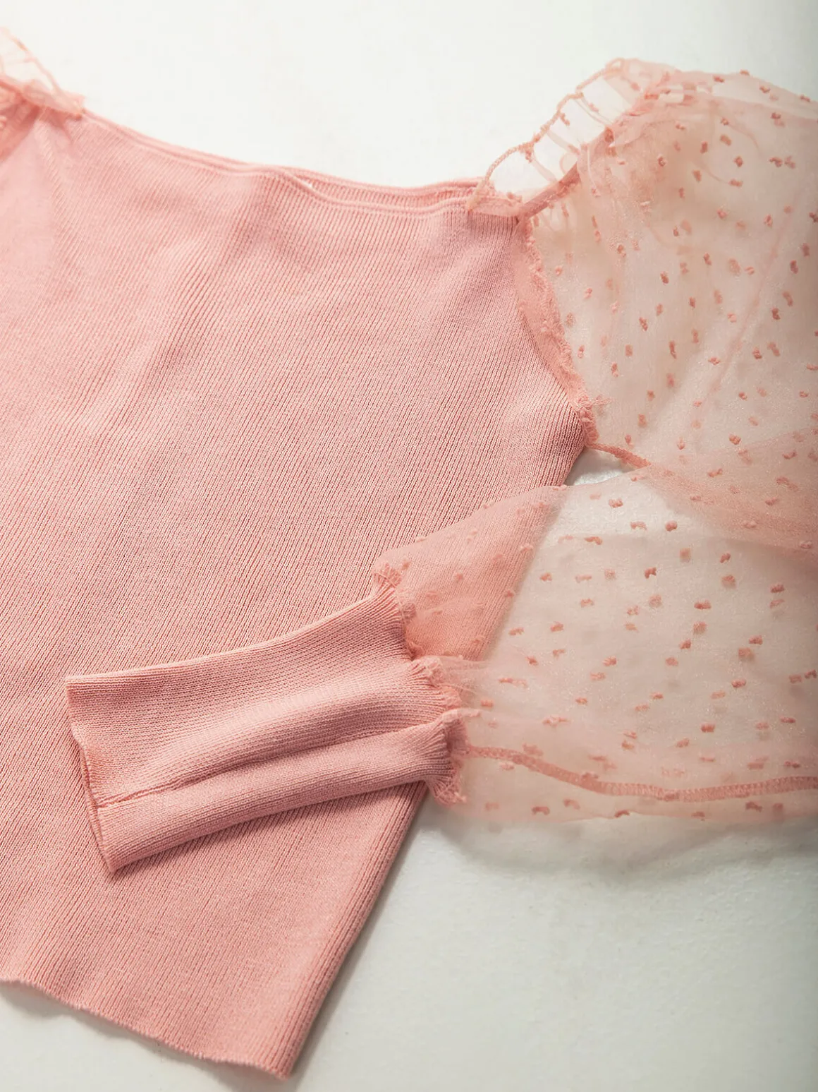 Top malha manga tule