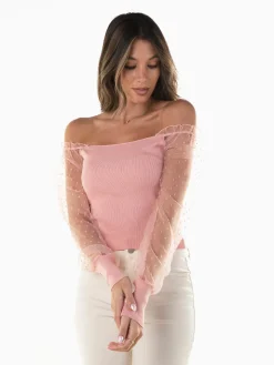 Top malha manga tule